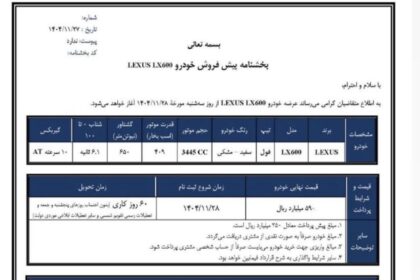 Terms of sale of imported Lexus LX600