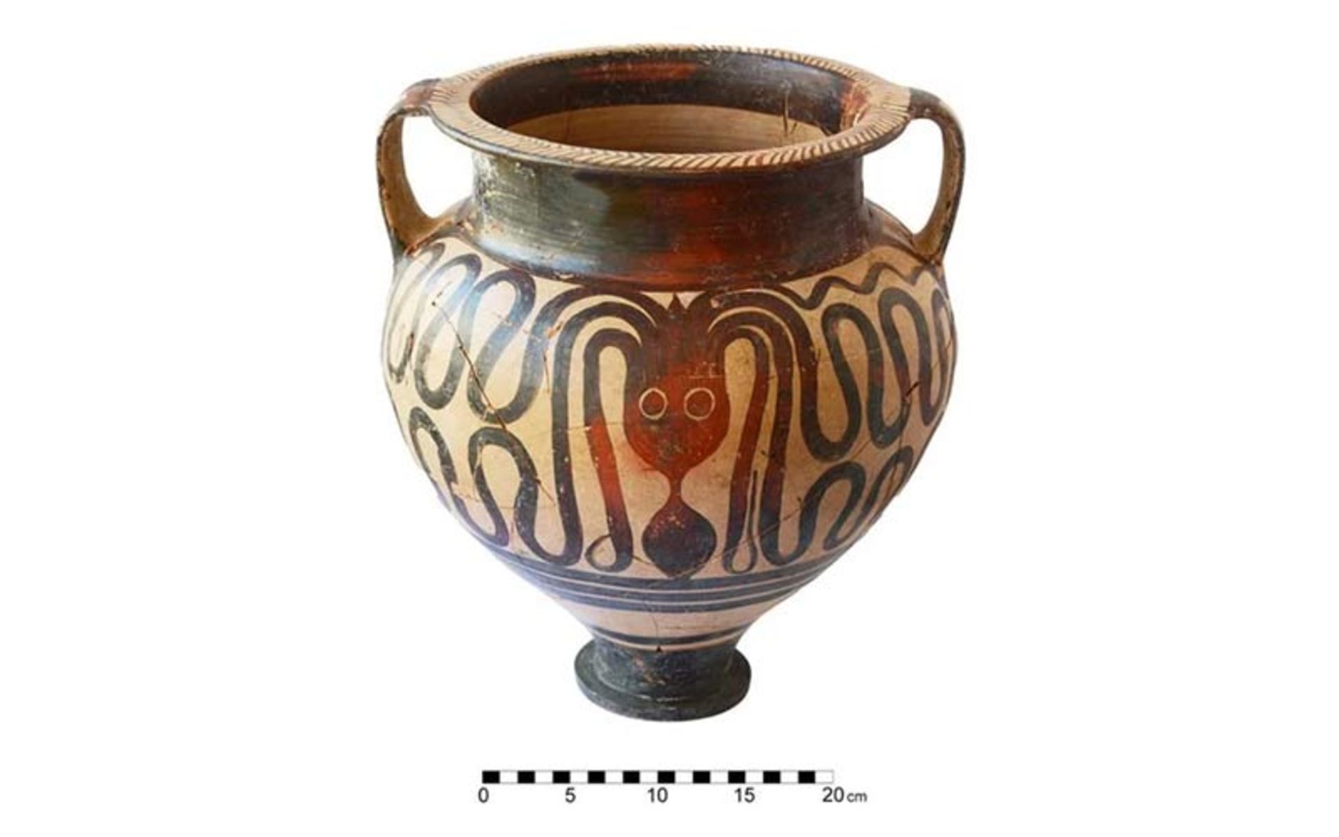 A large bronze age vessel decorated with the symbolic motif of an octopus
