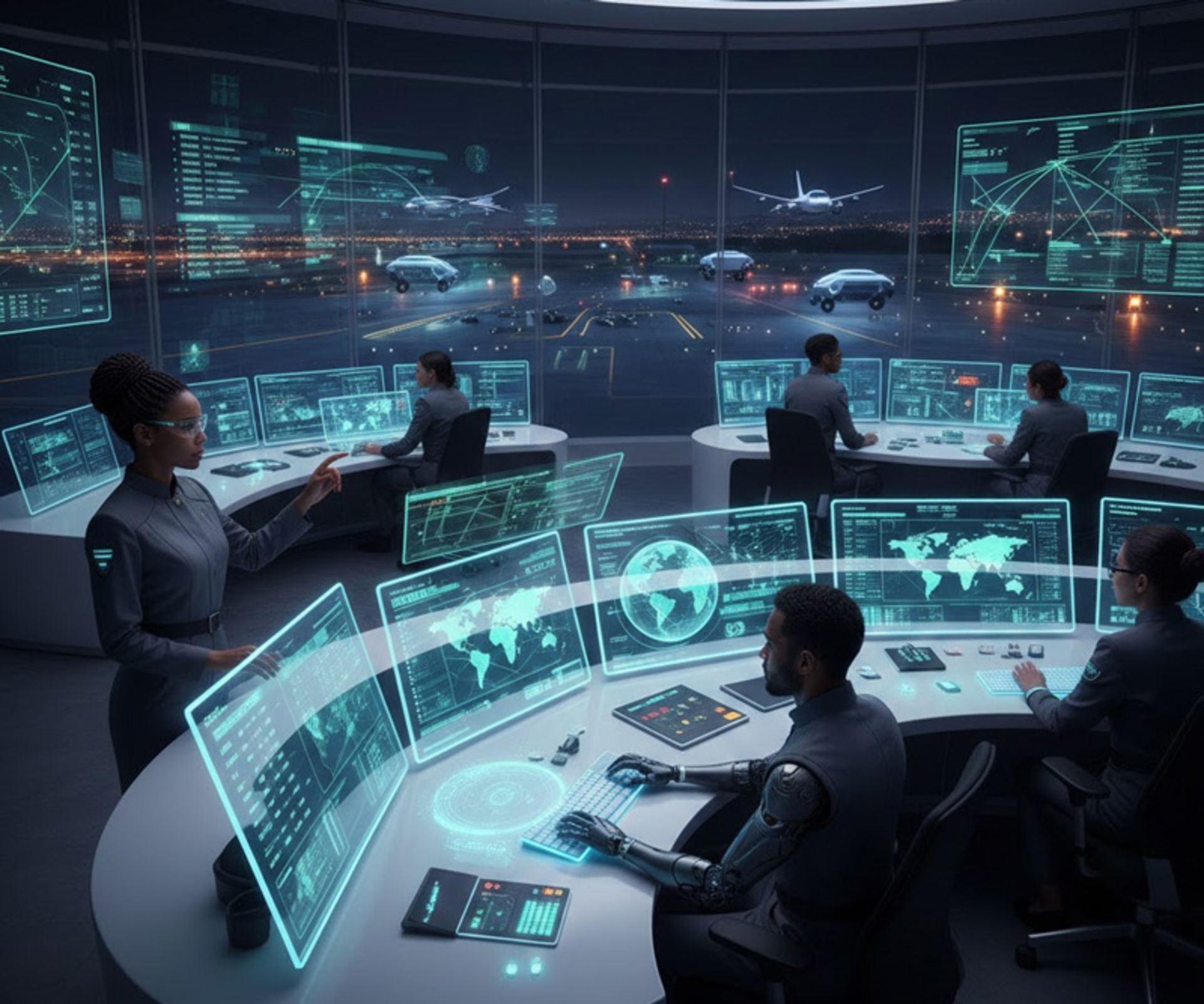 Flight control room with artificial intelligence