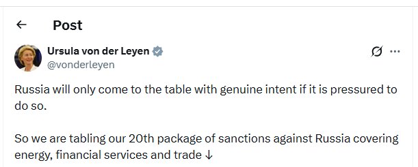 Von der Leyen's account of the details of the 20th package of European sanctions against Russia