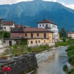 Colorful houses on the edge of a mountain river